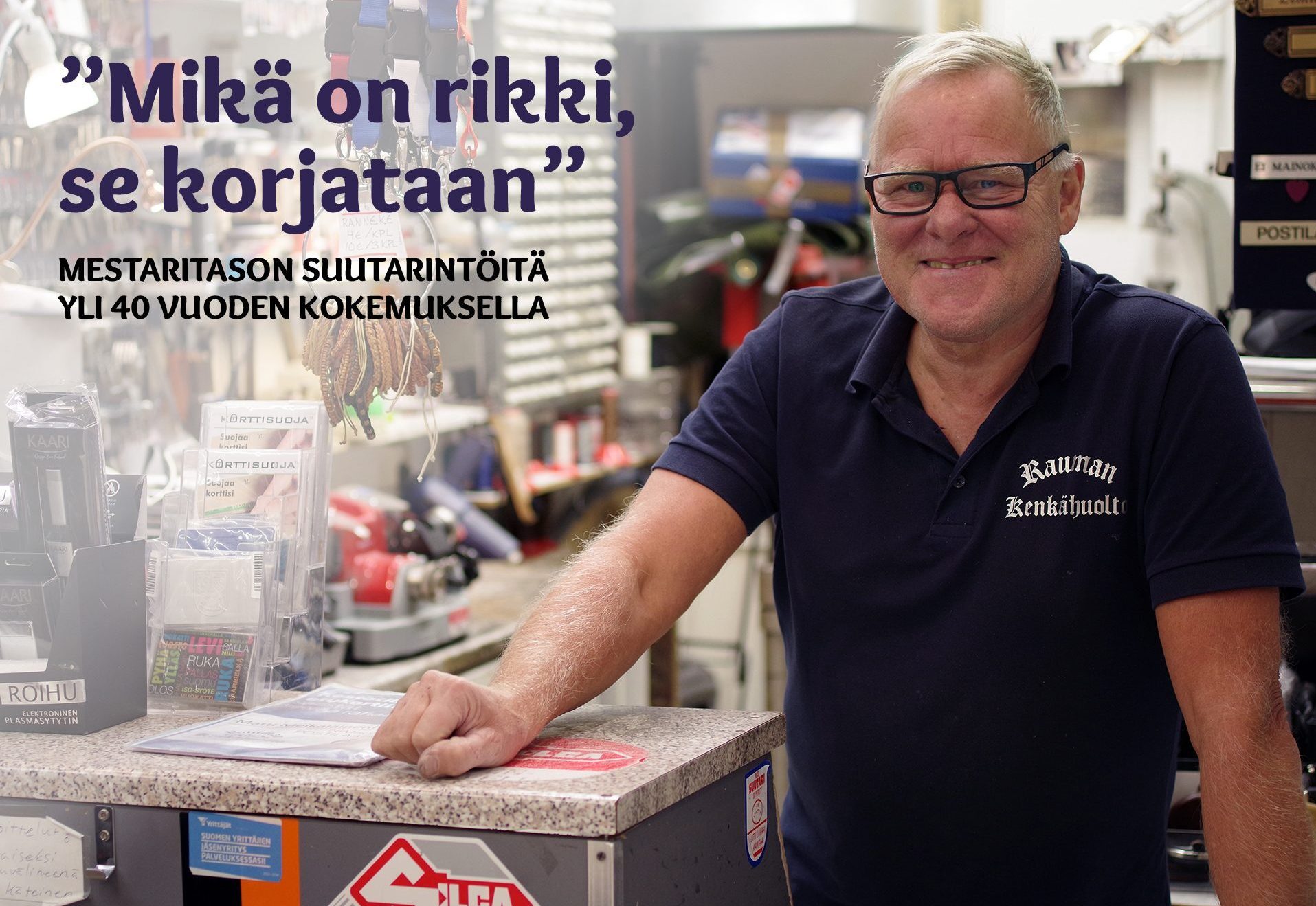 Suutarimestari Juha Osmonen liikkeessään.