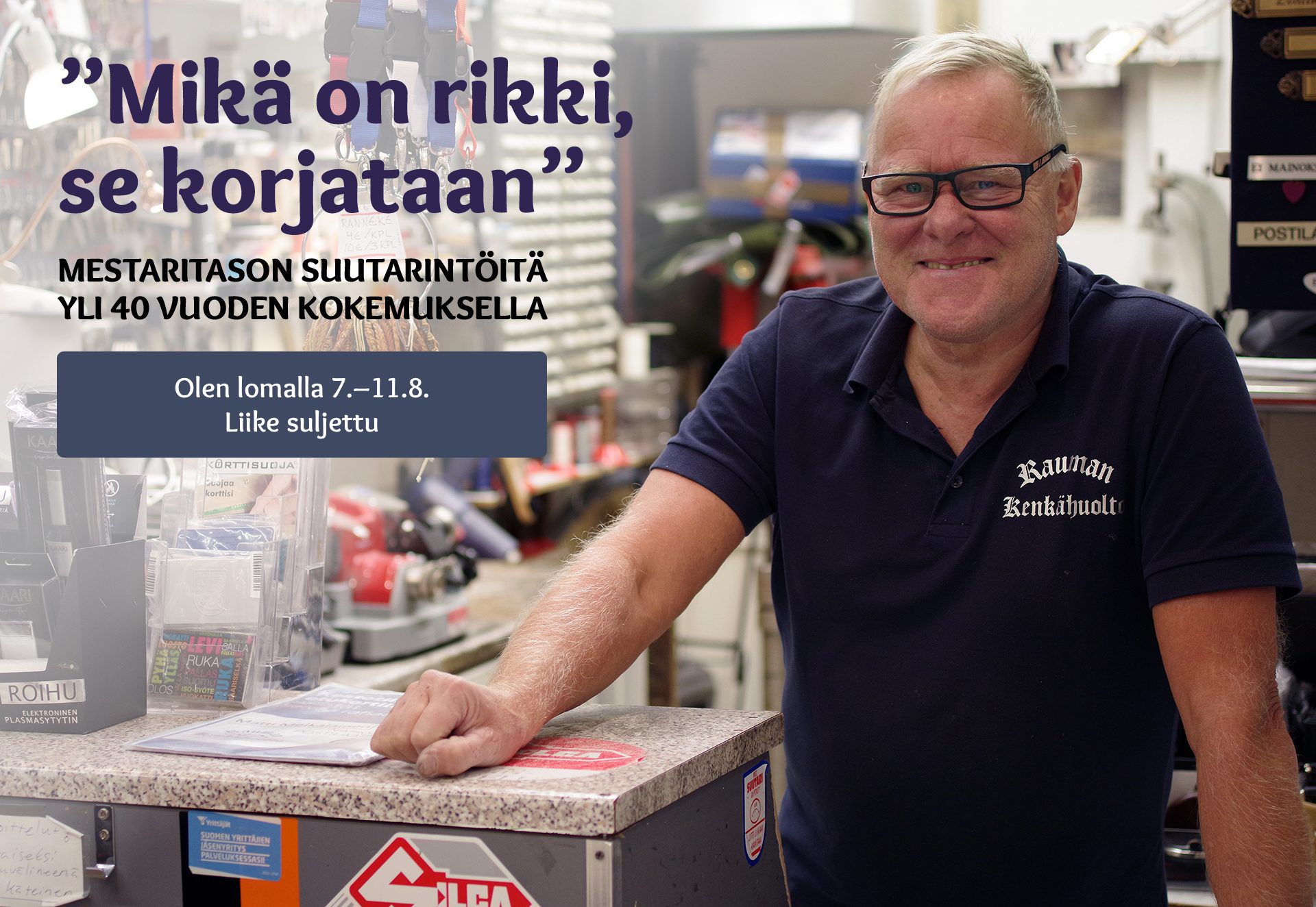 Suutarimestari Juha Osmonen liikkeessään.